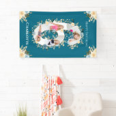 Banderoles 6e anniversaire Turquoise Fleur photo Collage bleu (En situation)
