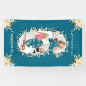 Banderoles 6e anniversaire Turquoise Fleur photo Collage bleu (Horizontal)