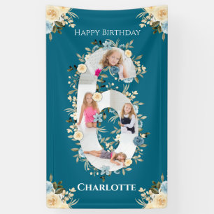 Banderoles 6e anniversaire Turquoise Fleur photo Collage bleu