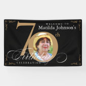 Banderoles 70e anniversaire Gold Black Calligraphy Photo pers (Horizontal)