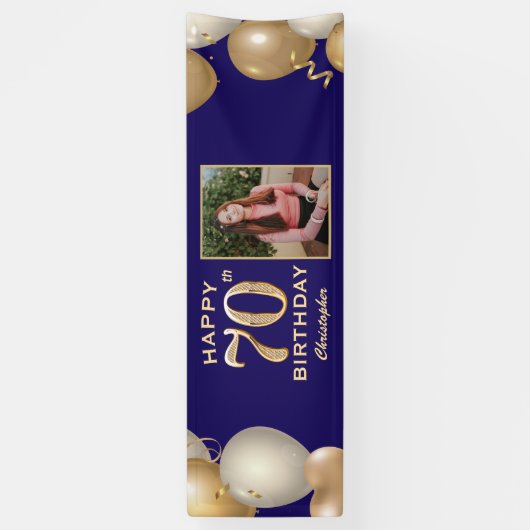Banderoles 70e Anniversaire Marine Bleu et Ballons d'or (Vertical)