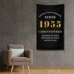 Banderoles 70e anniversaire Né en 1955 Ajouter un nom Or noir