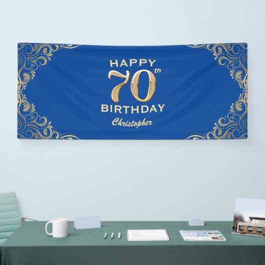 Banderoles 70e anniversaire Parties scintillant bleue et or c (Salon professionnel)