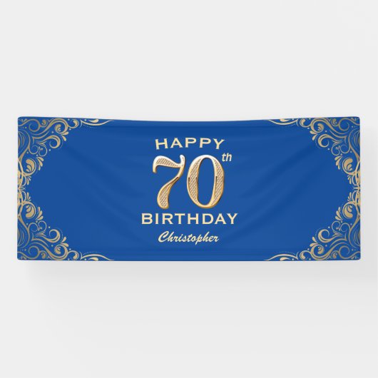 Banderoles 70e anniversaire Parties scintillant bleue et or c (Horizontal)
