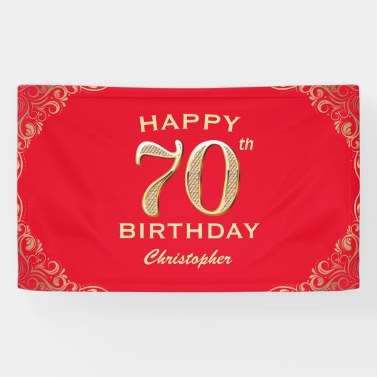 Banderoles 70e anniversaire Parties scintillant rouge et or (Horizontal)