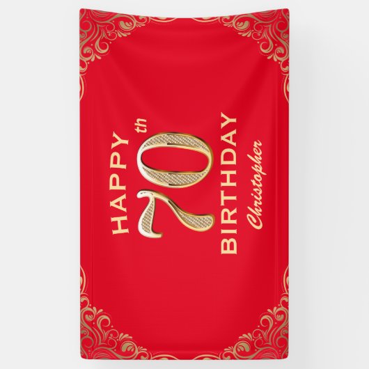 Banderoles 70e anniversaire Parties scintillant rouge et or (Vertical)