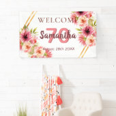 Banderoles 70e anniversaire rose or fleurs blanc (En situation)