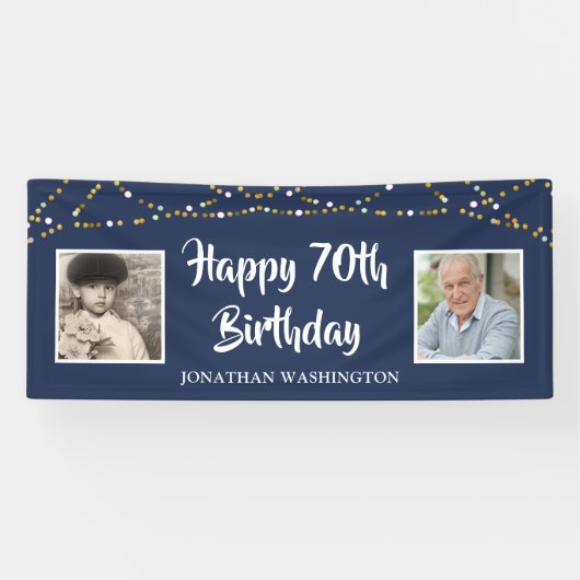 Banderoles 70e anniversaire String lumières Photo Blue (Horizontal)