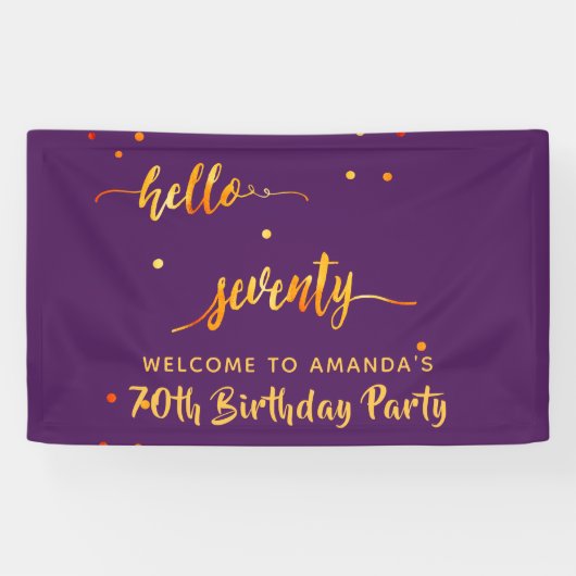 Banderoles 70e anniversaire violet or bonjour 70 nom script (Horizontal)