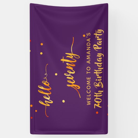 Banderoles 70e anniversaire violet or bonjour 70 nom script (Vertical)