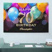 Banderoles 70e fête d'anniversaire Ballons noirs et or (Salon professionnel)