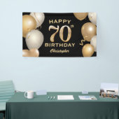 Banderoles 70e fête d'anniversaire Ballons noirs et or (Salon professionnel)