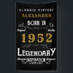 Banderoles 70th Birthday 1952 Ajouter le nom Black Gold Legen<br><div class="desc">Bannière d'anniversaire personnalisée. Ajoutez le nom à cette bannière d'anniversaire d'impression rétro de style vintage. Modifiez le nom et l'année avec le modèle fourni. Un magnifique mur d'anniversaire noir personnalisé accroché à la typographie vintage blanche et or. Plus de cadeaux et de fournitures de fête disponibles avec le design "légendaire"...</div>
