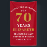 Banderoles 70th Birthday Standards Red and Gold Ajouter votre<br><div class="desc">Bandeau personnalisée de la fête du 70e anniversaire en rouge et or élégant. Faites cette fête spéciale avec cette bannière facile à éditer. Le modèle permet de modifier le texte et le nom selon vos besoins.</div>