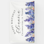 Banderoles 75e Joyeux Anniversaire Bleu Juillet Fleur de nais (Vertical)