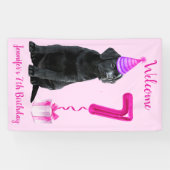 Banderoles 7e anniversaire Thème de chiot - mignon chien rose (Horizontal)