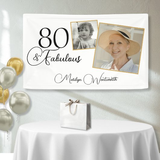 Banderoles 80 and Fabulous 80th Birthday Black Script Photo