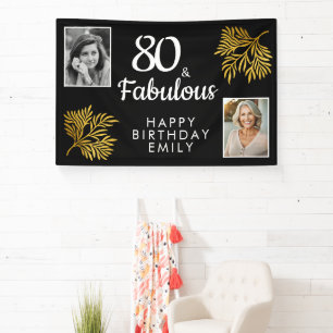 Banderoles 80 ans et Fabuleux Feuillage Or 2 Photo 80e Annive