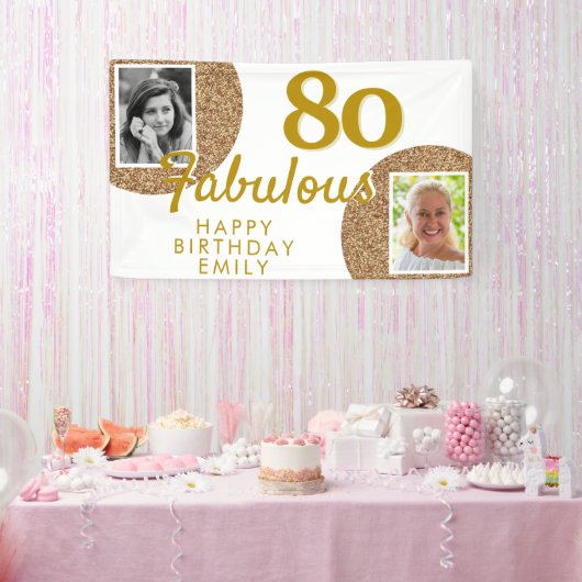 Banderoles 80 ans et Fabuleux Paillettes Dorées 2 Photos Anni (Fête)