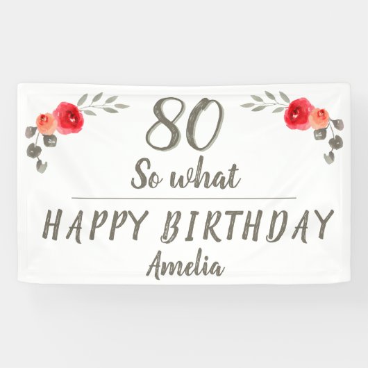 Banderoles 80e anniversaire aquarelle Rose fleurs florales (Horizontal)