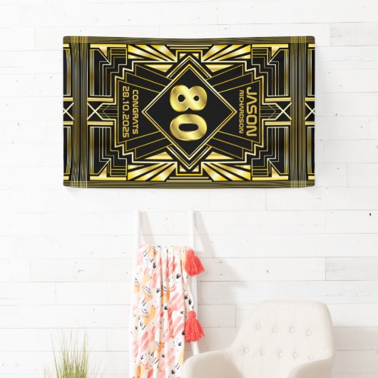 Banderoles 80e anniversaire Art Déco Gold Black Great Gatsby (En situation)