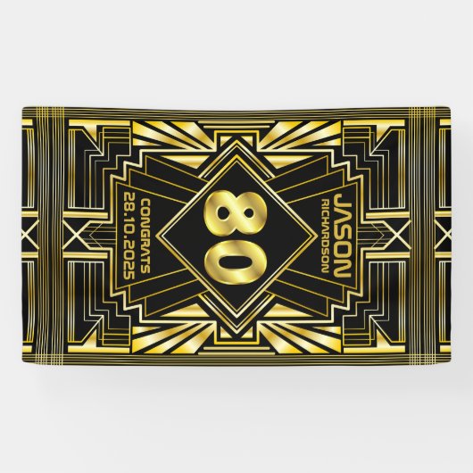 Banderoles 80e anniversaire Art Déco Gold Black Great Gatsby (Horizontal)