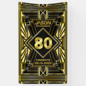 Banderoles 80e anniversaire Art Déco Gold Black Great Gatsby (Vertical)