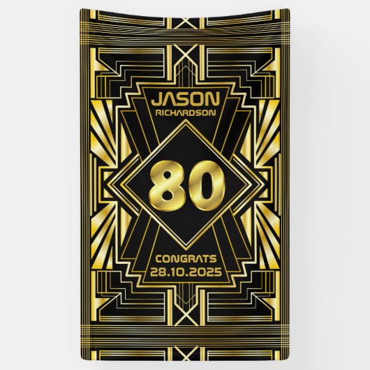 Banderoles 80e anniversaire Art Déco Gold Black Great Gatsby (Vertical)
