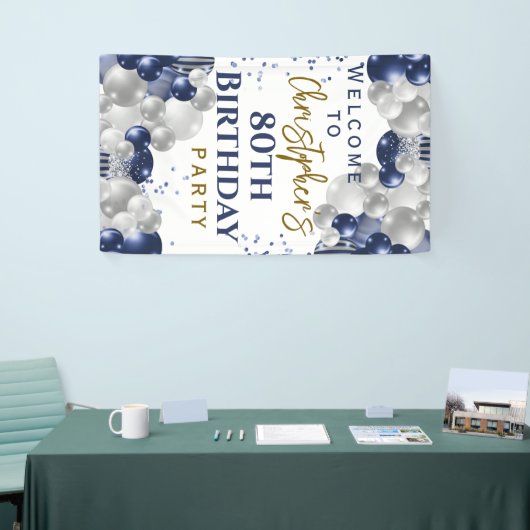 Banderoles 80e anniversaire Blue Balloons Party Bienvenue (Salon professionnel)