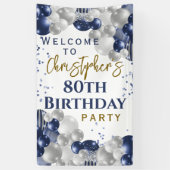 Banderoles 80e anniversaire Blue Balloons Party Bienvenue (Vertical)