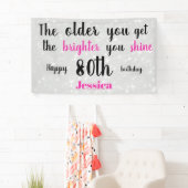 Banderoles 80e anniversaire d'argent et de rose personnalisé (En situation)