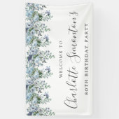 Banderoles 80e anniversaire Dusty Blue Floral Bienvenue (Vertical)