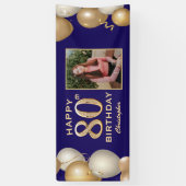 Banderoles 80e Anniversaire Marine Bleu et Ballons d'or (Vertical)