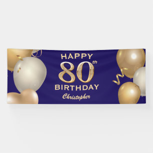 Banderoles 80e Anniversaire Marine Bleu et Ballons d'or