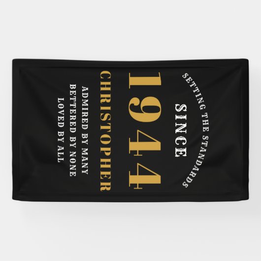 Banderoles 80e anniversaire Né en 1944 Ajouter un nom Or noir (Horizontal)