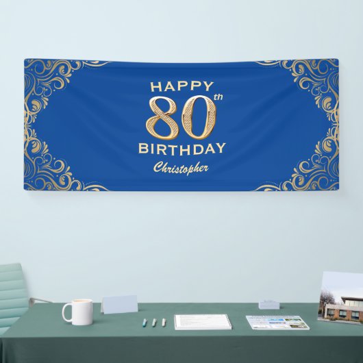 Banderoles 80e anniversaire Parties scintillant bleue et or c (Salon professionnel)