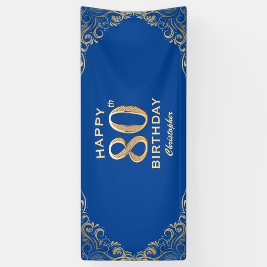 Banderoles 80e anniversaire Parties scintillant bleue et or c (Vertical)