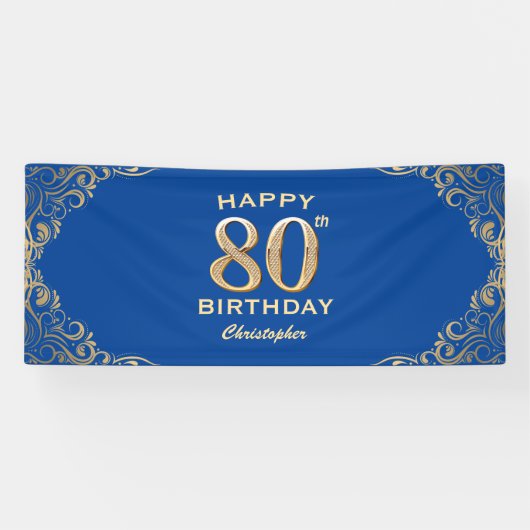 Banderoles 80e anniversaire Parties scintillant bleue et or c (Horizontal)