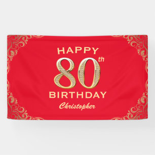 Banderoles 80e anniversaire Parties scintillant rouge et or