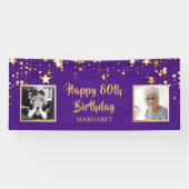 Banderoles 80e anniversaire Photo Purple Gold Stars Personnal (Horizontal)