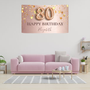 Banderoles 80e anniversaire rose or étoiles script ballon ros