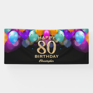 Banderoles 80e fête d'anniversaire Ballons noirs et or
