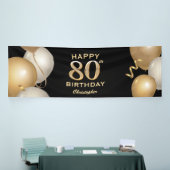 Banderoles 80e fête d'anniversaire Ballons noirs et or (Salon professionnel)