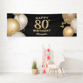 Banderoles 80e fête d'anniversaire Ballons noirs et or (Insitu)