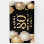 Banderoles 80e fête d'anniversaire Ballons noirs et or (Vertical)
