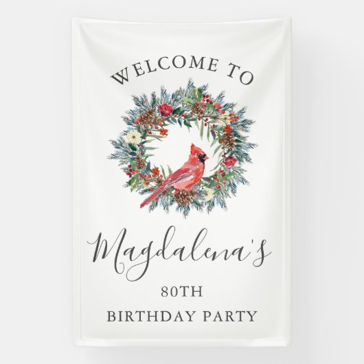 Banderoles 80th Birthday Banner Red Cardinal Custom Welcome (Verticale)