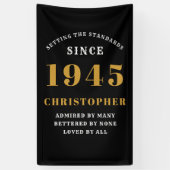 Banderoles 80th Birthday Born 1945 Ajouter Nom Black Gold (Vertical)