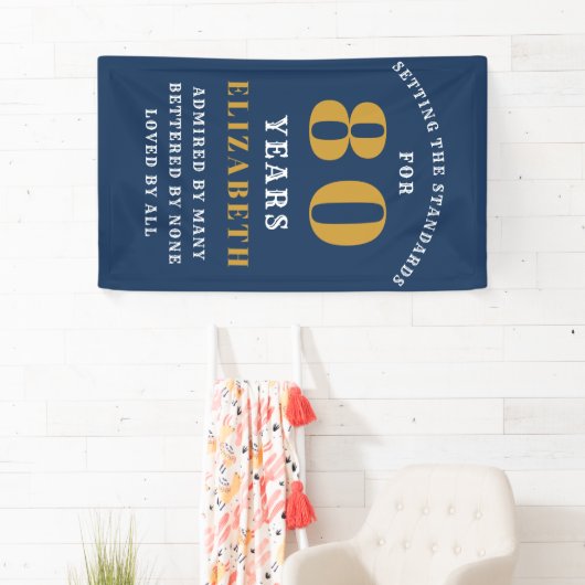 Banderoles 80th Birthday Standards Blue & Gold Ajouter votre  (En situation)