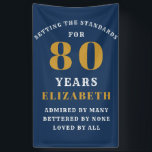 Banderoles 80th Birthday Standards Blue & Gold Ajouter votre<br><div class="desc">Fête du 80e anniversaire bannière personnalisée en bleu et or élégant. Faites cette fête spéciale avec cette bannière facile à éditer. Le modèle permet de modifier le texte et le nom selon vos besoins.</div>