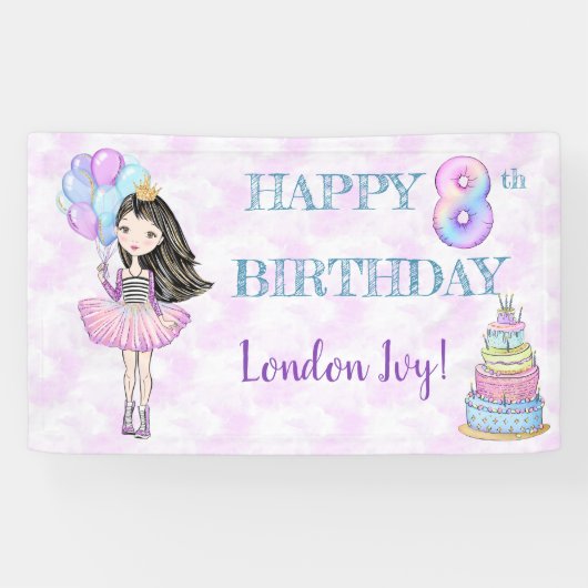 Banderoles 8e anniversaire Princesse Lavande Turquoise (Horizontal)